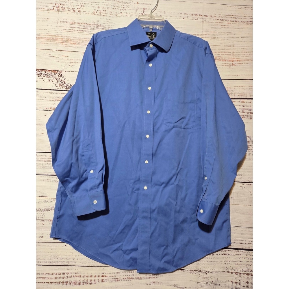Jos A Bank Travelers Collection Blue Dress Shirt Mens 16.5 32 Cotton Button Up